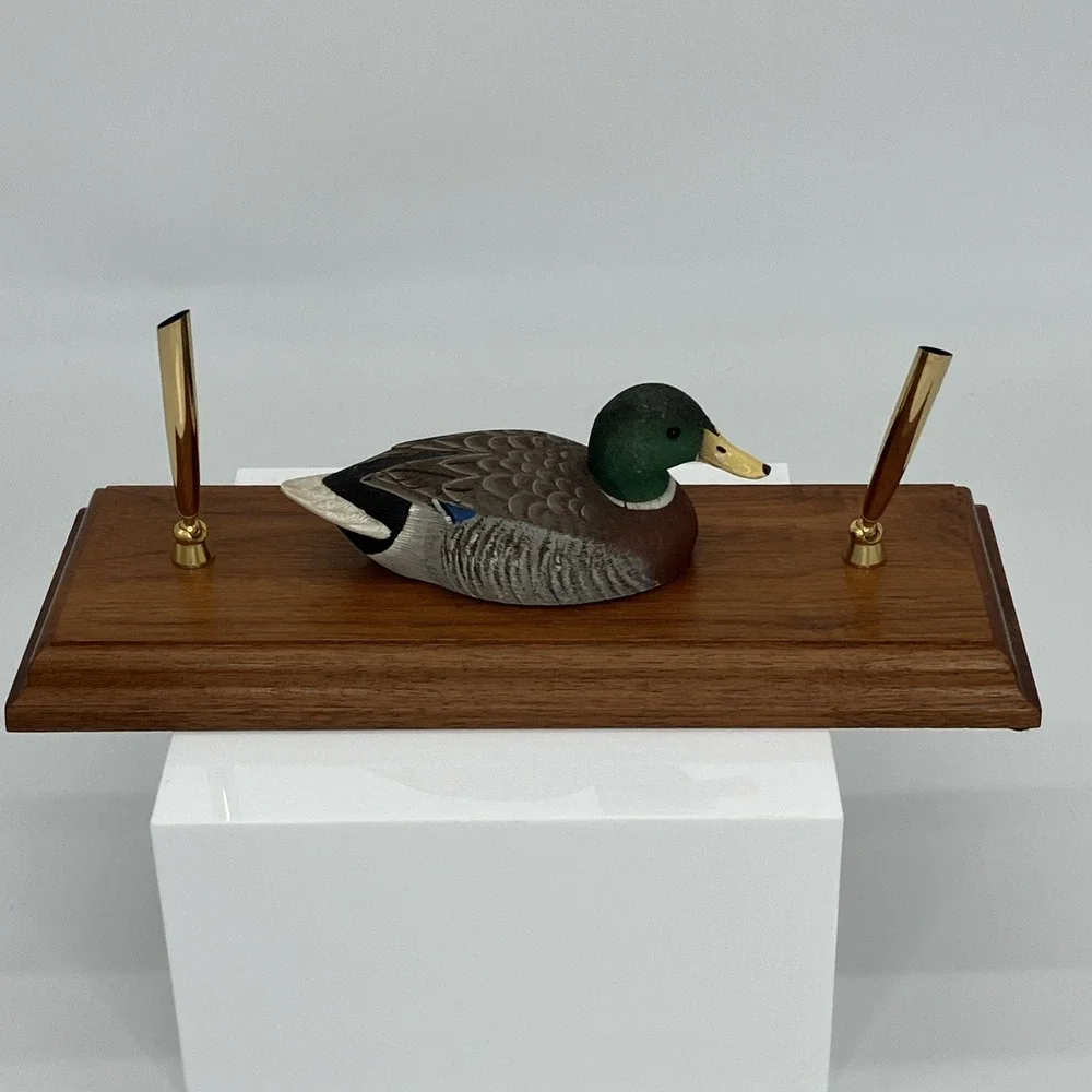 Vtg‎ Duck Bird Fountain Dual Pen Desktop Holder Old Money Heritage Library